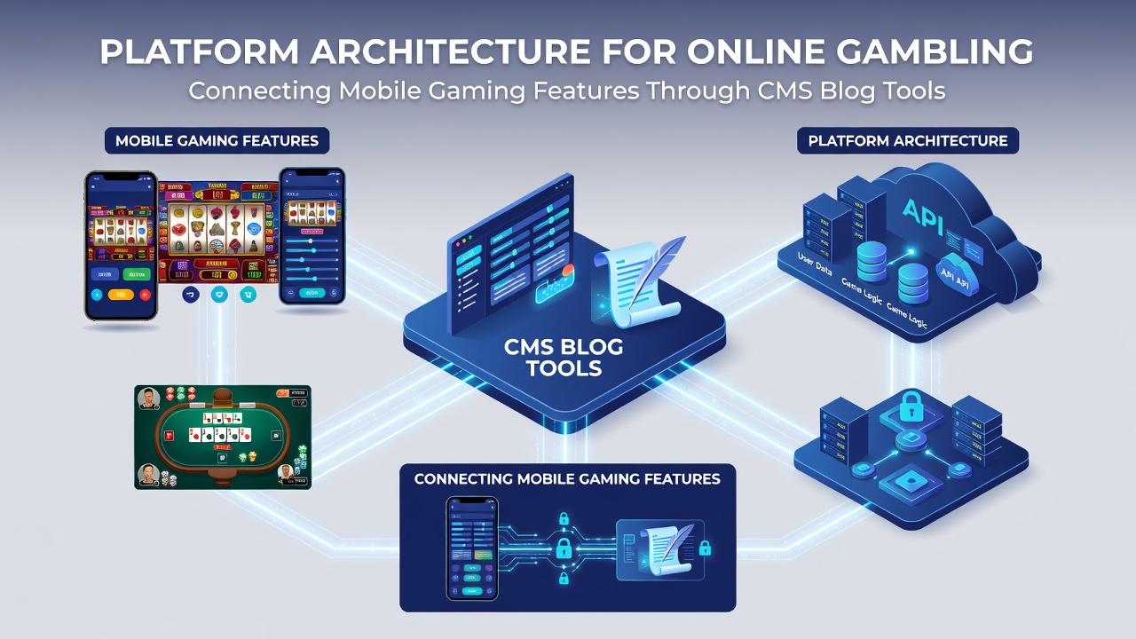 Diagram van endpointbeheer en mobiele connectiviteit in gokplatforms met CMS integratie